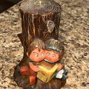 Gunter Kerzen German Hand Carved Painted Candle - Boy & Girl Reading Under Tree